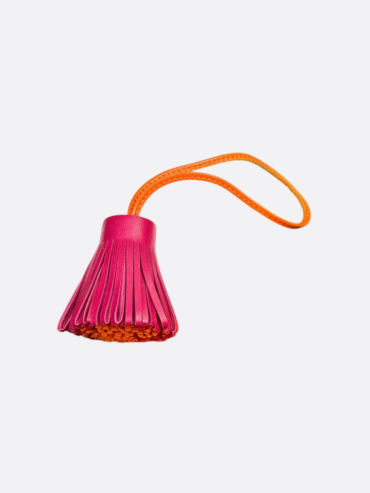 pompon cuir rose et orange