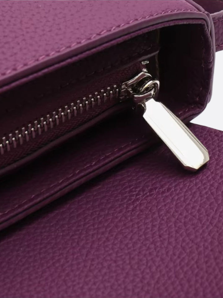 Grained leather bag with shoulder strap
